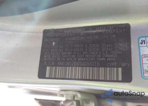 2005 Hyundai Tucson Gl from USA, damaged, VIN KM8JM12B45U093016